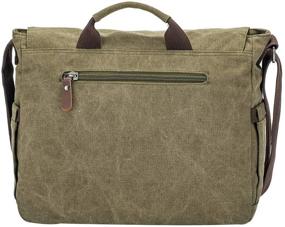 img 2 attached to 🎒 Army Green Waterproof Waxed Canvas Messenger Bag for 15" Macbook Pro & 14" Laptop - Vintage Men's Business Shoulder Bag / Briefcase