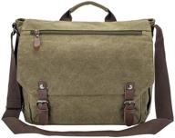 🎒 army green waterproof waxed canvas messenger bag for 15" macbook pro & 14" laptop - vintage men's business shoulder bag / briefcase logo