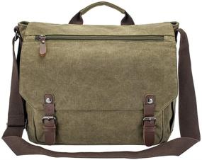 img 3 attached to 🎒 Army Green Waterproof Waxed Canvas Messenger Bag for 15" Macbook Pro & 14" Laptop - Vintage Men's Business Shoulder Bag / Briefcase