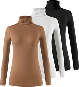 img 4 attached to 👚 Femdouce Womens Turtleneck Long Sleeve Shirt 2 Pack - Lightweight Slim Fit Basic Undershirts for Active Women