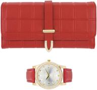 👝 classy leather band women's watch & tri-fold wallet set logo