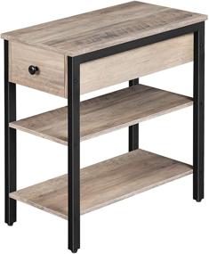 img 4 attached to HOOBRO Nightstand, Narrow 3-Tier End Table with Drawer and Shelves, Industrial Side Table for Small Space, Living Room, Bedroom, Office, Wood Look Accent Table, Greige and Black BG84BZ01