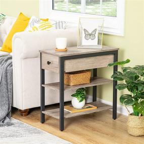 img 2 attached to HOOBRO Nightstand, Narrow 3-Tier End Table with Drawer and Shelves, Industrial Side Table for Small Space, Living Room, Bedroom, Office, Wood Look Accent Table, Greige and Black BG84BZ01