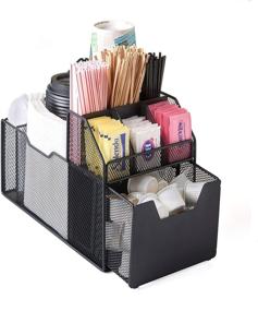 img 3 attached to Organize with Ease: Nifty Black Coffee Condiment Organizer - Countertop Storage Caddy for Cups, Lids, Creamers, Sugars, Tea Packets in Kitchen or Office Breakroom