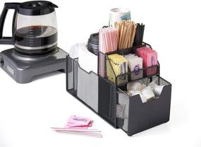 img 1 attached to Organize with Ease: Nifty Black Coffee Condiment Organizer - Countertop Storage Caddy for Cups, Lids, Creamers, Sugars, Tea Packets in Kitchen or Office Breakroom