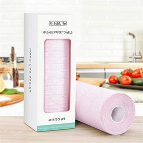 img 4 attached to 🌸 KitchLife Eco-friendly Bamboo Reusable Paper Towels - 1 Roll, Washable and Recycled Kitchen Roll, Zero Waste Products, Sustainable Gifts, Environmentally Friendly, (Pink)