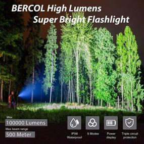 img 3 attached to 🔦 BERCOL Rechargeable LED Tactical Flashlights: Ultra Bright 100000 Lumens Handheld Flashlight for Camping, Hiking, Hunting, Emergencies - Includes 26650 Battery