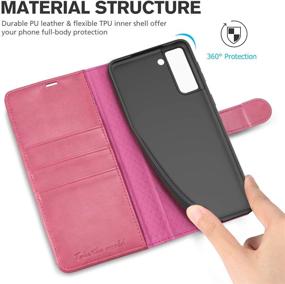 img 1 attached to 📱 TUCCH Case Wallet for Samsung Galaxy S21 5G, Magnetic PU Leather Stand [RFID Blocking] Card Slot Protective Folio Flip Cover with [TPU Shockproof Interior Case] Compatible with Galaxy S21 6.2-Inch, Hot Pink