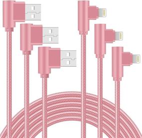 img 4 attached to 10ft 90 Degree iPhone Charger 3 Pack - Rose Gold Lightning Cable, Fast Charging Cord for iPhone 11/XS/XR/X/8 Plus/7 Plus/6 Plus – Nylon Braided & Right Angle Design