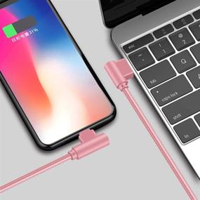 img 1 attached to 10ft 90 Degree iPhone Charger 3 Pack - Rose Gold Lightning Cable, Fast Charging Cord for iPhone 11/XS/XR/X/8 Plus/7 Plus/6 Plus – Nylon Braided & Right Angle Design