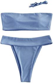 img 4 attached to ZAFUL Strapless Ribbed Bandeau Bikini: Trendy Swimsuits & Cover Ups for Women!