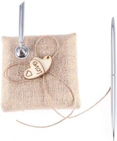 img 3 attached to 🖋️ Bridal Wedding Pen Stand Set with LEORX Handmade Burlap and Wooden Hearts