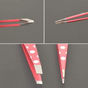 img 2 attached to 💕 Pink Spots Eyebrow Tweezers Set - Stainless Steel Heads with Tip and Flat Ends for Effective Beauty Removal - Functional Makeup Tool Kit with 2pcs Clips