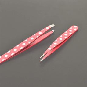 img 1 attached to 💕 Pink Spots Eyebrow Tweezers Set - Stainless Steel Heads with Tip and Flat Ends for Effective Beauty Removal - Functional Makeup Tool Kit with 2pcs Clips