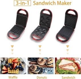 img 3 attached to 🥞 Portable 3-in-1 Breakfast Maker - Chunk Waffle Maker, Multi-function Sandwich Maker, Detachable Non-Stick Coating Aluminum, Overheat and Power-off Protection, 600W Red