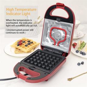 img 2 attached to 🥞 Portable 3-in-1 Breakfast Maker - Chunk Waffle Maker, Multi-function Sandwich Maker, Detachable Non-Stick Coating Aluminum, Overheat and Power-off Protection, 600W Red