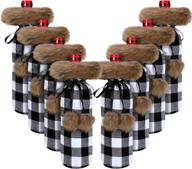 🎅 charming buffalo plaid faux fur sweater wine bottle covers for christmas dinner party – set of 8 (black and white) логотип