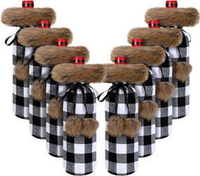 img 4 attached to 🎅 Charming Buffalo Plaid Faux Fur Sweater Wine Bottle Covers for Christmas Dinner Party – Set of 8 (Black and White)