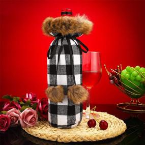 img 1 attached to 🎅 Charming Buffalo Plaid Faux Fur Sweater Wine Bottle Covers for Christmas Dinner Party – Set of 8 (Black and White)