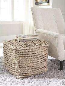 img 3 attached to 🛋️ Jorge Chenille Pouf by Signature Design Ashley - 16 x 16 inches - Brown and Cream