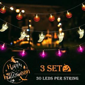 img 4 attached to 🎃 Halloween Lights Battery Powered, 8 Modes Fairy Lights 16.5ft Pumpkin Bat Ghost String Lights with 30 LED Each, Waterproof Cute Halloween Party Decorations String Lights for Indoor Outdoor Use