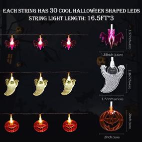 img 2 attached to 🎃 Halloween Lights Battery Powered, 8 Modes Fairy Lights 16.5ft Pumpkin Bat Ghost String Lights with 30 LED Each, Waterproof Cute Halloween Party Decorations String Lights for Indoor Outdoor Use