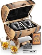 🥃 premium whiskey stones gift set for men in authentic whiskey barrel gift box - 8 whiskey rocks, 2 whiskey glasses, and granite bourbon stones - luxurious whiskey kit for men: dad, husband, boyfriend logo