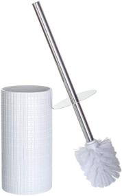 img 4 attached to 🚽 Estella Bathroom Toilet Brush Set with Lid and Holder - Stylish Covered Loo Scrubber, Resistant to Rust - Polyresin Toilet Bowl Cleaner - Beautiful Contemporary Bath Decor (White/Silver)
