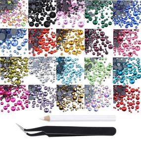 img 1 attached to 💎 Massive Beads 6800+PCS Mixed 5 Sizes Flatback Round Glass Hotfix Iron Rhinestones Crystal for DIY: Shoes, Clothes, Bags, Manicure - Includes Tweezers & Picking Pen (22 Colors)