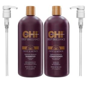 img 3 attached to 💧 Optimum Moisture Bundle: CHI Deep Brilliance Olive & Monoi Shampoo & Conditioner - 32oz with 2 Pumps