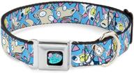 rocko's modern life dog collar: a stylish, secure seatbelt buckle for your beloved pet - rocko spunky scattered expressions triangles blue lavender - adjustable 15 to 26 inches - 1.0 inch wide (model: dc-wrml002-l) logo