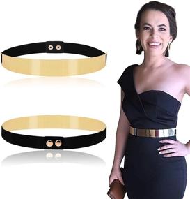 img 4 attached to ✨ Shine with Style: Women's Golden Elastic Mirror Metal Waist Belt, Metallic Waistband - One Size Fits All