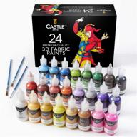 🎨 castle art supplies 24-pack 3d fabric paint set: ideal for artists, adults, and beginners; great for clothing, canvas, glass, wood, and metal; includes 29ml bottles and 3 brushes logo