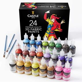 img 4 attached to 🎨 Castle Art Supplies 24-Pack 3D Fabric Paint Set: Ideal for Artists, Adults, and Beginners; Great for Clothing, Canvas, Glass, Wood, and Metal; Includes 29ml Bottles and 3 Brushes