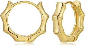 img 2 attached to 🎋 18K Gold Plated Bamboo Hoop Earrings for Women - Hip Hop Style, Lightweight, Small Round Huggie Earrings, Hypoallergenic Jewelry Gifts for Teen Girls