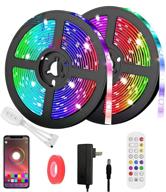 🌈 40фт умная гибкая светодиодная лента rgb с контроллером через приложение и bluetooth, с 12в сертифицированным адаптером ul - встроенный микрофон для чувствительной смены цветов - 30 светодиодов/м - 2 рулона по 20 фт (приложение + ик-пульт + микрофон + 3-кнопочный выключатель) логотип