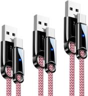 🔌 heemax usb type c cable 3a fast charging: 3-pack [10ft+6ft+3.3ft] led indicator, samsung galaxy & lg compatible (pink) logo