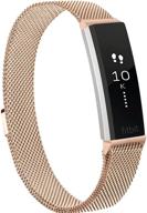 металлические петельные браслеты meliya для fitbit alta/fitbit alta hr, розового золота из нержавеющей стали с магнитной застежкой сетчатых ремешков для женщин и мужчин (размер s, модель 06) логотип