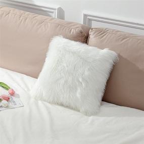 img 3 attached to LINMOPM Faux Fur Sheepskin Square Throw Pillow Cover Set - Luxurious Merino Style Super Soft Fluffy Cushion Cases for Livingroom, Couch, Sofa, Bed & Home Decor - Chair Cushion LINMOPM (White) - Set of 2