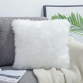 img 2 attached to LINMOPM Faux Fur Sheepskin Square Throw Pillow Cover Set - Luxurious Merino Style Super Soft Fluffy Cushion Cases for Livingroom, Couch, Sofa, Bed & Home Decor - Chair Cushion LINMOPM (White) - Set of 2