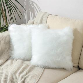 img 4 attached to LINMOPM Faux Fur Sheepskin Square Throw Pillow Cover Set - Luxurious Merino Style Super Soft Fluffy Cushion Cases for Livingroom, Couch, Sofa, Bed & Home Decor - Chair Cushion LINMOPM (White) - Set of 2