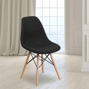 img 4 attached to 🪑 Elon Series Genoa Black Fabric Chair with Wooden Legs by Flash Furniture