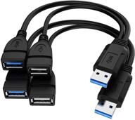 eanetf usb 3.0 female to male splitter cable (2pack) | usb 3.0 female to dual usb male 1 to 2 sync data charging converter y extension cable cord for pc, car, laptop, u disk, network card, hard disk, and more. logo