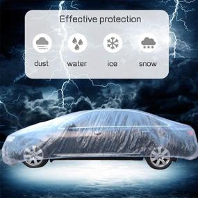 img 1 attached to 🚗 High-Quality PAMASE Thicken PE Plastic Car Cover - 12.5' x 21.6' Disposable Waterproof Protective Cover for Sedan Cars - Clear, Dustproof, and Elastic Band Included!