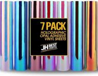 🌈 jh best crafts 12x12 holographic opal permanent adhesive vinyl sheets - 7 pack with 2 transfer papers for home decor, wall decal, logo, car exteriors (assorted colors) logo