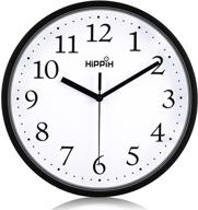 🕙 hippih black wall clock - silent non-ticking quartz, 10 inch round - easy to read for home, office, school logo