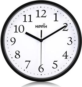 img 4 attached to 🕙 Hippih Black Wall Clock - Silent Non-Ticking Quartz, 10 Inch Round - Easy to Read for Home, Office, School