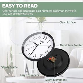 img 3 attached to 🕙 Hippih Black Wall Clock - Silent Non-Ticking Quartz, 10 Inch Round - Easy to Read for Home, Office, School