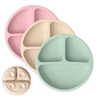 🍽️ hippypotamus silicone toddler plates with suction - divided baby plates - 100% food-grade material - bpa free - microwave & dishwasher safe - set of 3 (sage/blush/nude) logo