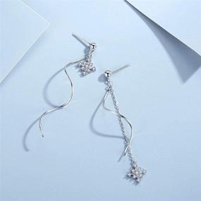 img 2 attached to SLUYNZ 925 Sterling Silver Snowflake Dangle Earrings: Elegant Chain Design for Women and Teen Girls - Sparkling Snowflake Drop Earrings